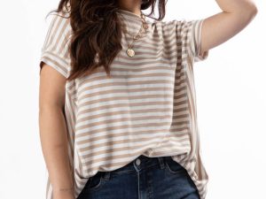 Had It All Beige and Ivory Oversized Stripe Tee FINAL SALE