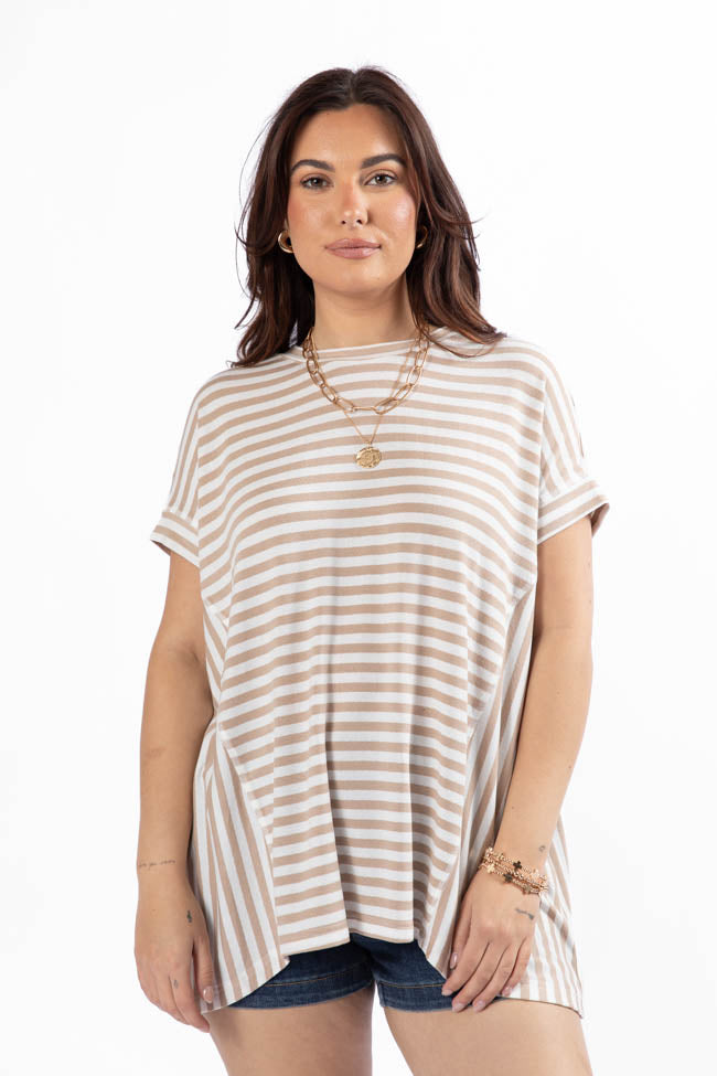 Had It All Beige and Ivory Oversized Stripe Tee FINAL SALE - Image 3
