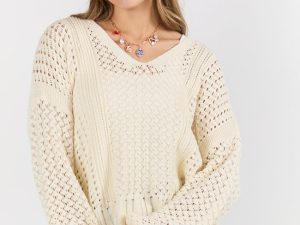 Morning Markets Cream Open Knit V-Neck Sweater FINAL SALE