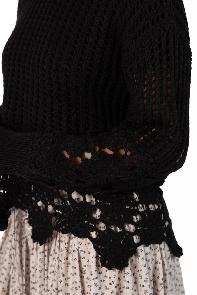 A Little Dramatic Black Flower Trim Crochet Sweater FINAL SALE - Image 2