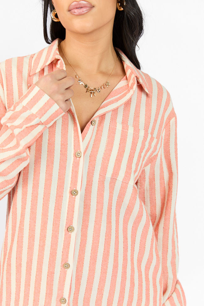 With The Tide Coral Striped Button Up Top FINAL SALE - Image 6