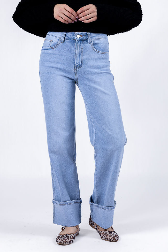 Camila Light Wash Wide Leg Cuffed Jeans FINAL SALE