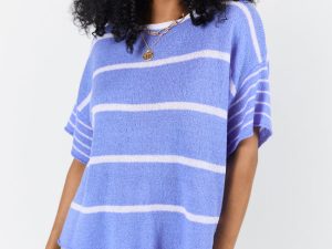 Wear It Well Blue And Ivory Striped Sweater T-Shirt FINAL SALE