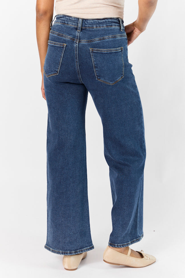 Sutton Dark Wash Wide Leg Patch Pocket Jeans FINAL SALE - Image 5