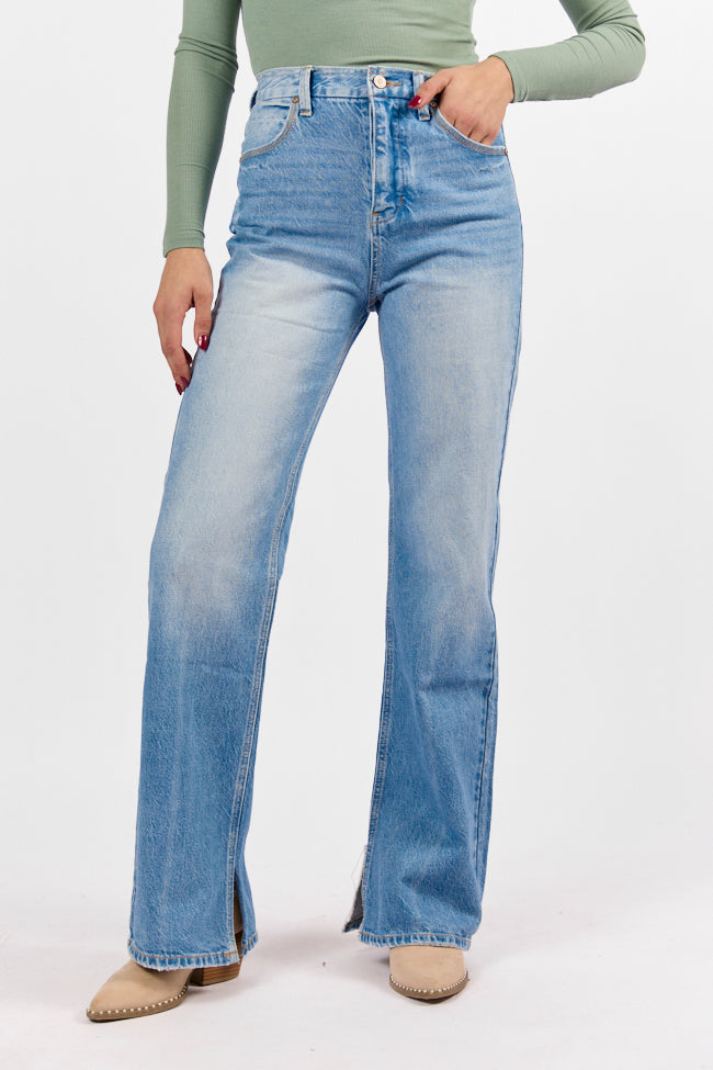 Emily Light Wash 90s Flare Split Hem Wide Leg Jeans FINAL SALE