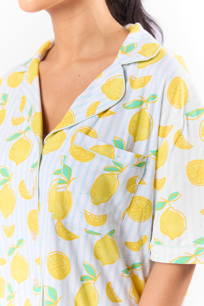 Under the Stars Lemon Print Short Sleeve Pajama Top FINAL SALE - Image 3