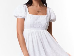 Breezing By Ivory Textured Square Neck Mini Dress FINAL SALE
