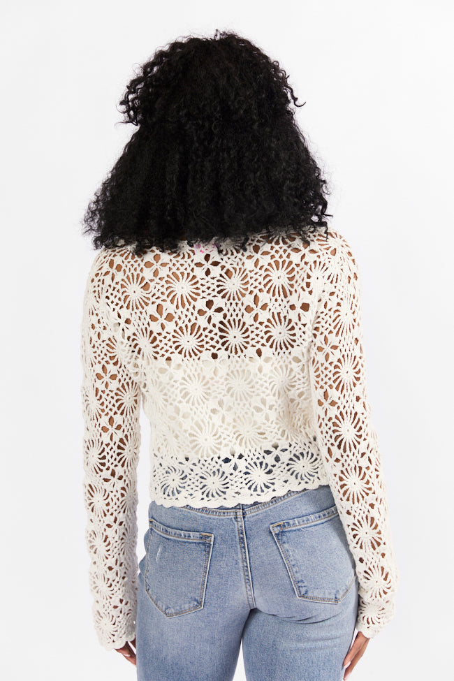 Unbeatable Memories Long Sleeve Ivory Crochet Cardigan FINAL SALE - Image 5