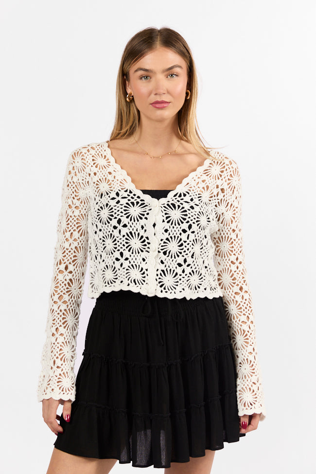 Unbeatable Memories Long Sleeve Ivory Crochet Cardigan FINAL SALE - Image 8