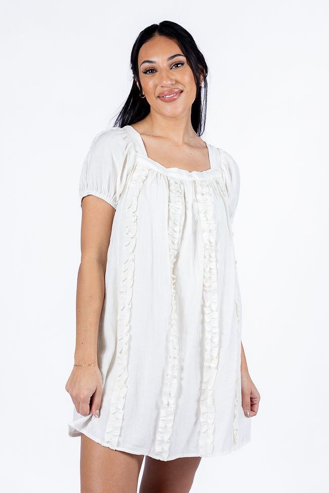 Tell Them About Me Ivory Ruffle Front A-Line Romper Dress FINAL SALE - Image 2