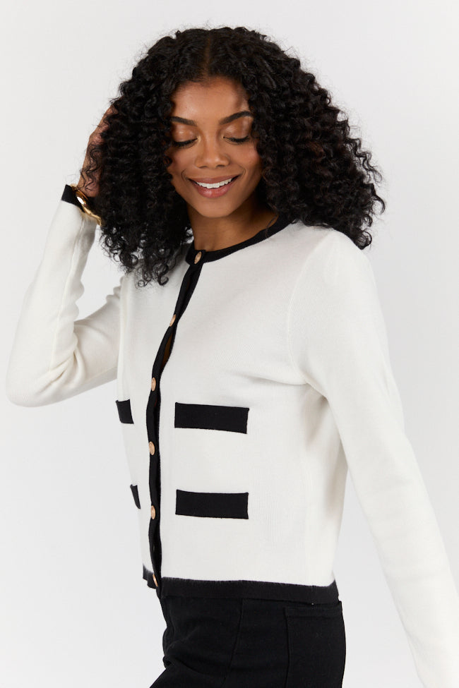 Forever Changing Ivory and Black Contrast Trim Cardigan FINAL SALE - Image 4