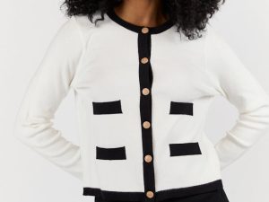 Forever Changing Ivory and Black Contrast Trim Cardigan FINAL SALE