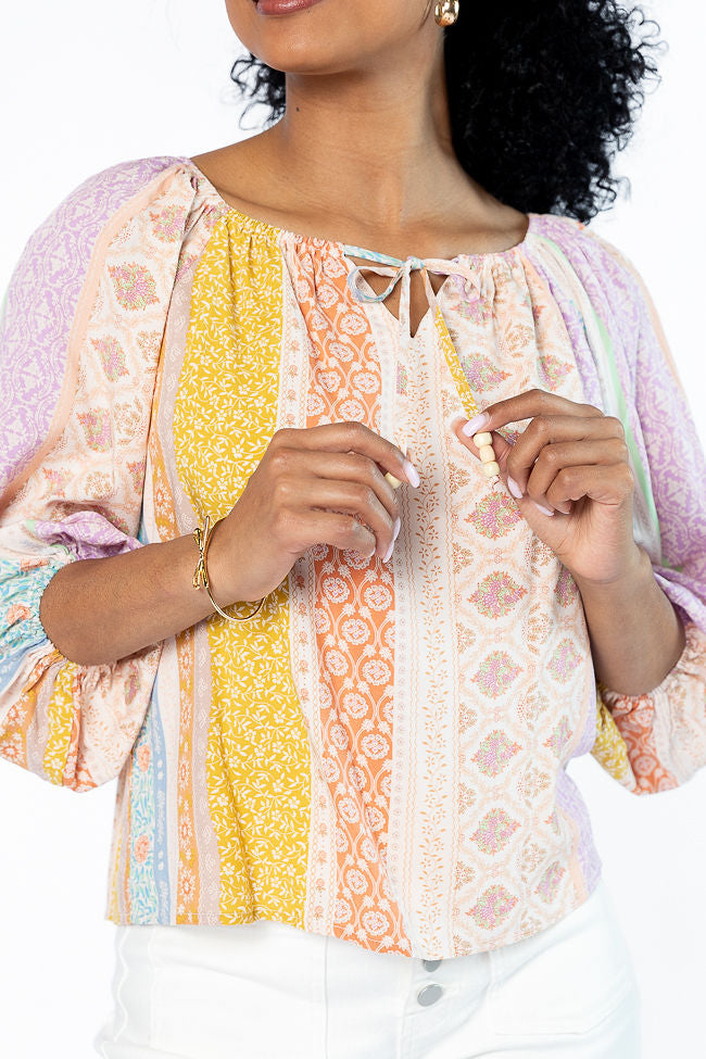 Come Along Multi Floral Patch Print Woven Pop Over Blouse FINAL SALE - Image 3