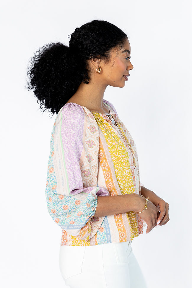 Come Along Multi Floral Patch Print Woven Pop Over Blouse FINAL SALE - Image 4