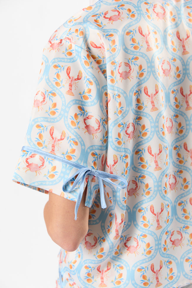 Rest Up In The Cutest Catch Satin Pajama Top FINAL SALE - Image 4