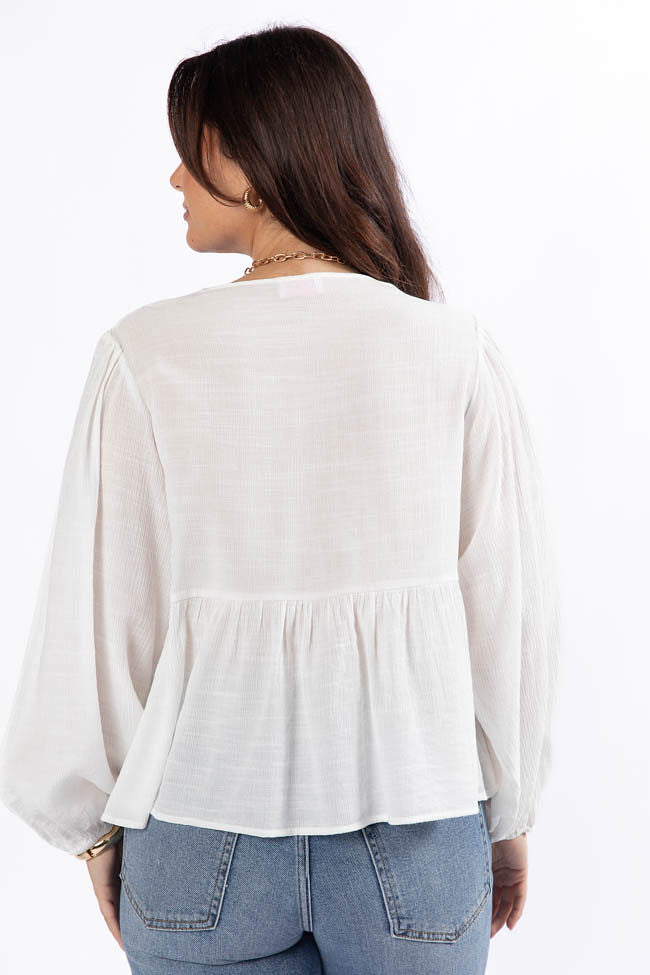 Glistening Lights Ivory Lace Detail Woven Long Sleeve Blouse FINAL SALE - Image 6