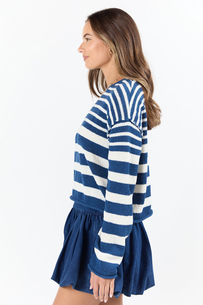 All Decked Out Navy Lightweight Striped Sweater FINAL SALE - Image 3