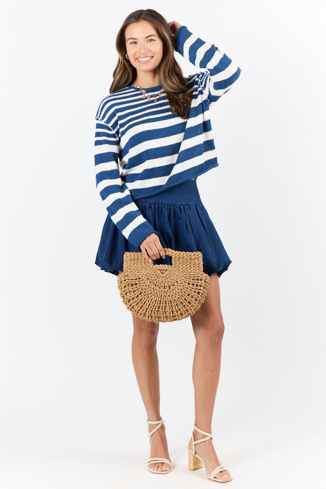All Decked Out Navy Lightweight Striped Sweater FINAL SALE - Image 2