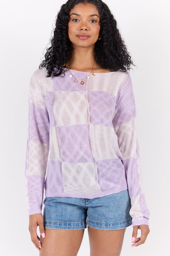 Sunset Key Purple Checkered Sweater FINAL SALE - Image 3