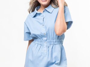 Walk With Me Blue Solid Chambray Romper FINAL SALE