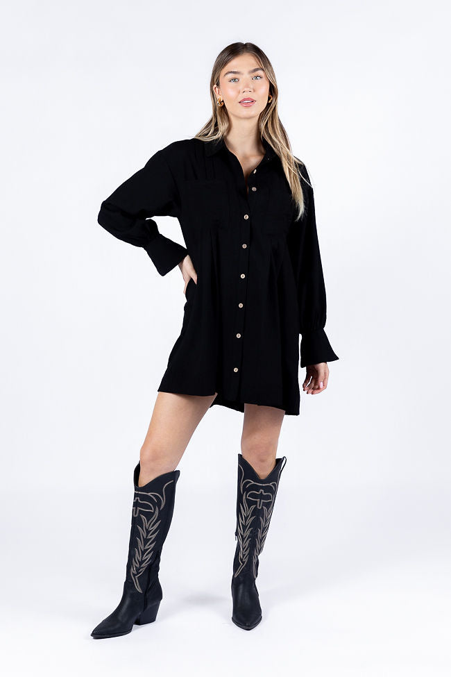 Write This Down Black Button Up Shirt Dress FINAL SALE - Image 2