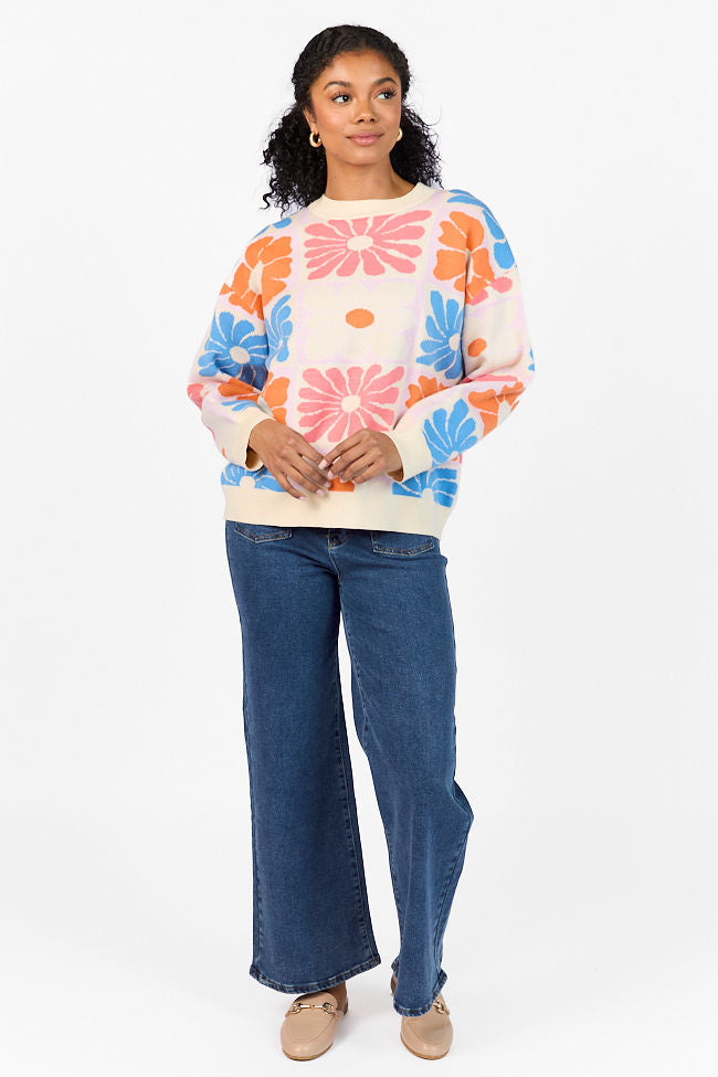 Gracious Gardens Blue Multi Block Floral Sweater FINAL SALE - Image 4