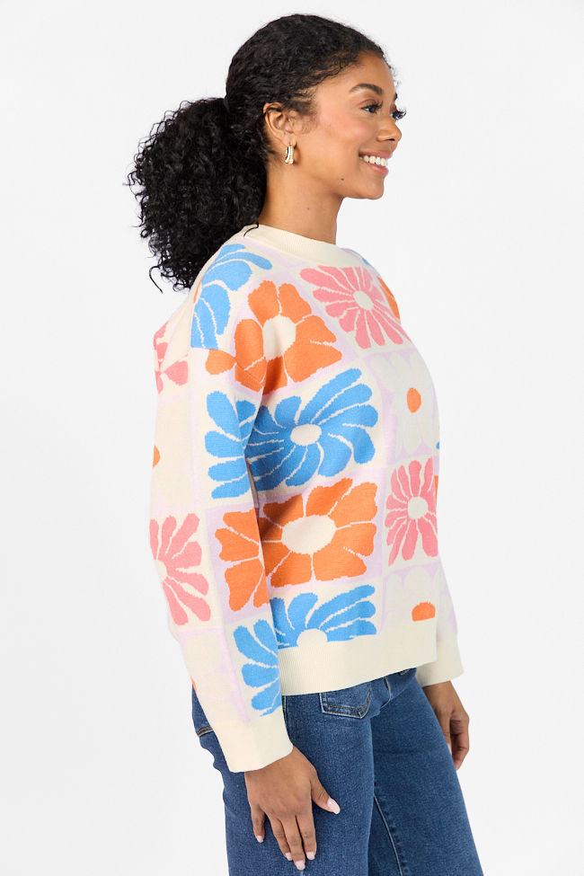 Gracious Gardens Blue Multi Block Floral Sweater FINAL SALE - Image 6