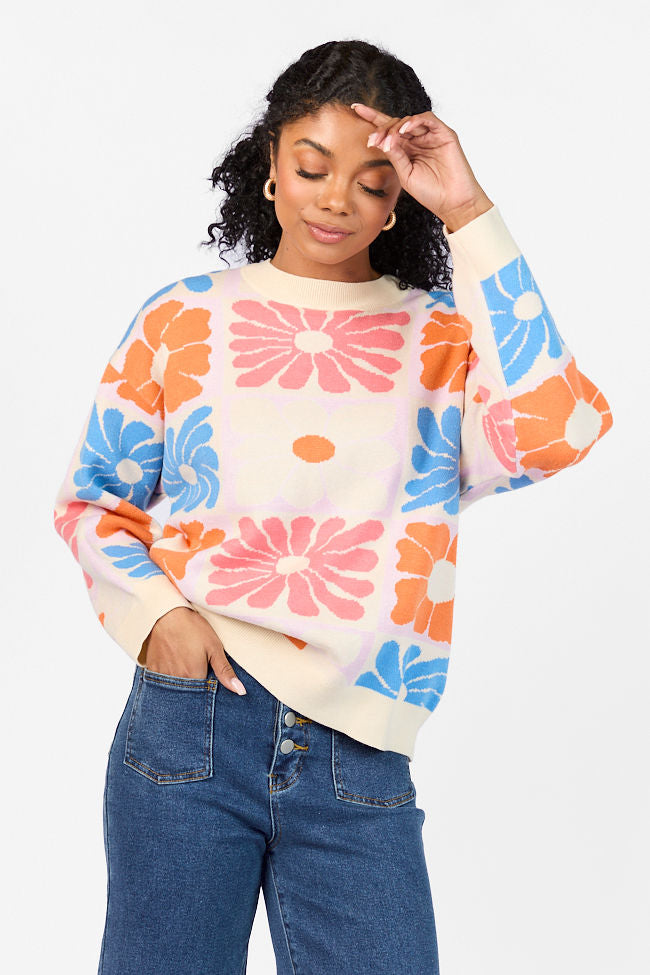 Gracious Gardens Blue Multi Block Floral Sweater FINAL SALE - Image 3