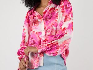 I've Been Waiting Rose Floral Satin Button Down Blouse FINAL SALE