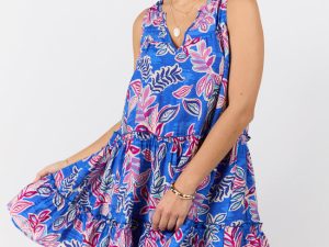 Hanging Loose Blue Multi Floral Print Tank Shirt Dress FINAL SALE