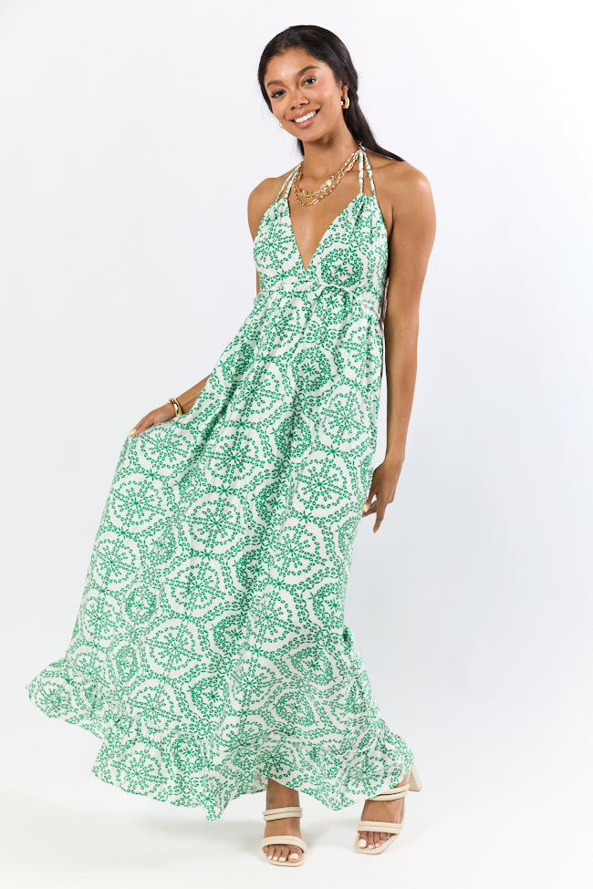 Charleston Charm Green and Ivory Printed Maxi Dress FINAL SALE - Image 2