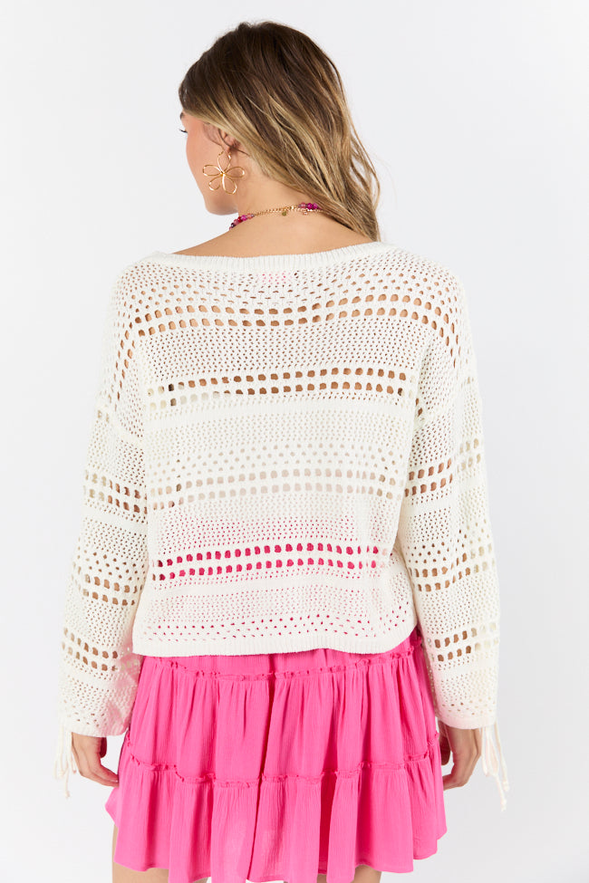 Easy Going Cream Open Knit Boat Neck Sweater FINAL SALE - Image 8