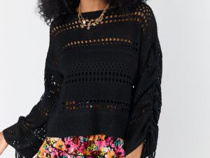 Easy Going Black Open Knit Boat Neck Sweater FINAL SALE