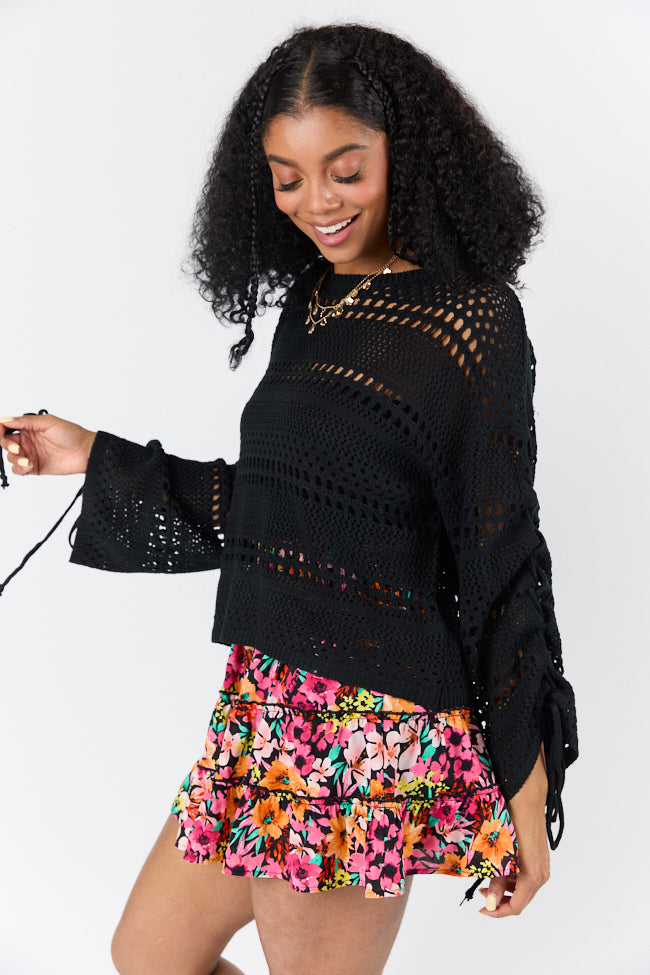 Easy Going Black Open Knit Boat Neck Sweater FINAL SALE - Image 6