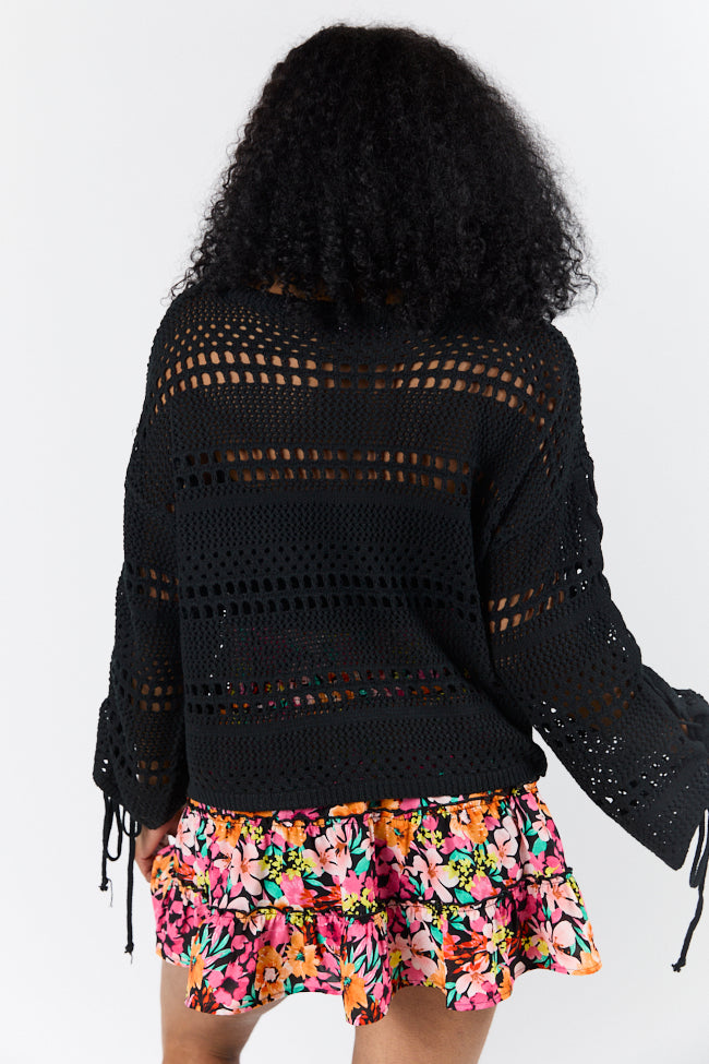 Easy Going Black Open Knit Boat Neck Sweater FINAL SALE - Image 4