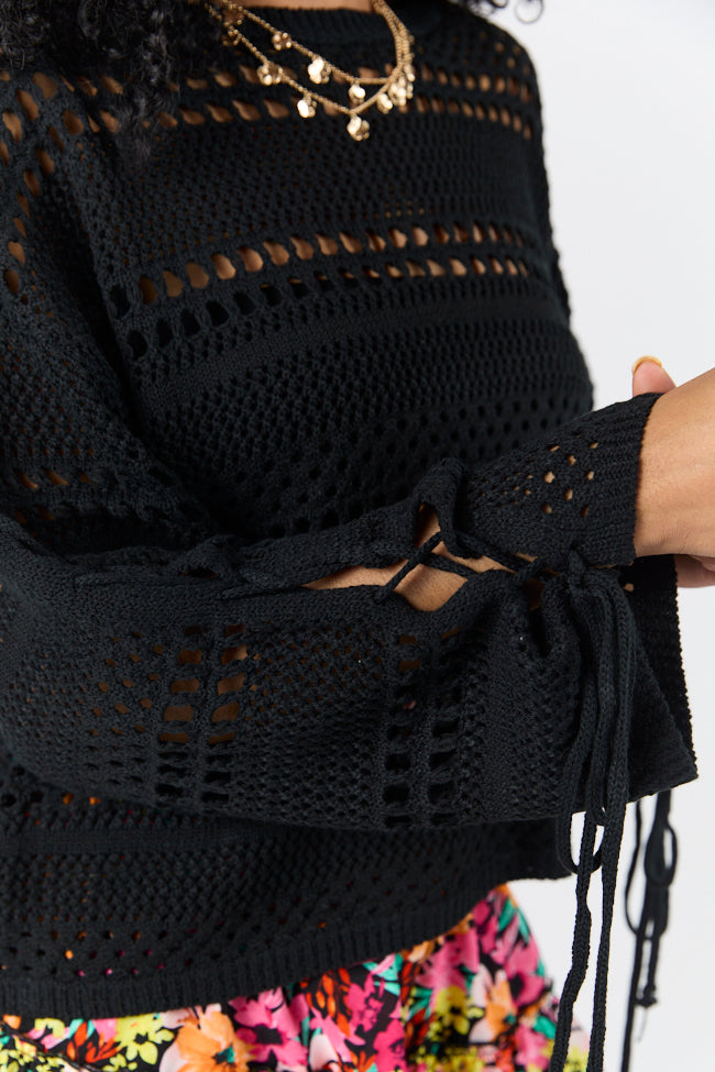 Easy Going Black Open Knit Boat Neck Sweater FINAL SALE - Image 5
