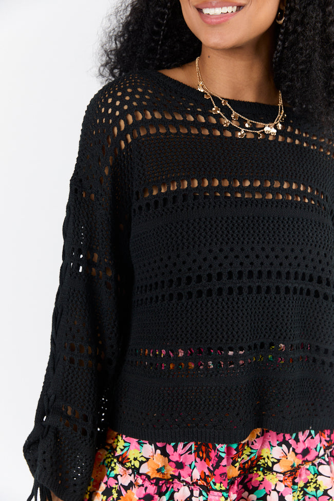 Easy Going Black Open Knit Boat Neck Sweater FINAL SALE - Image 2