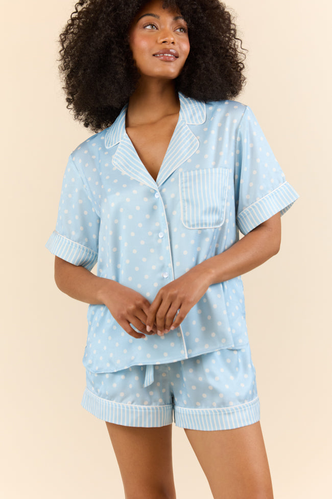 No Alarm Blue Polka Dot Satin Pajama Top FINAL SALE - Image 2
