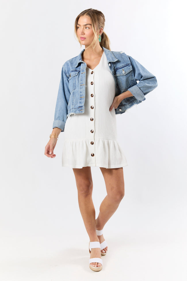 Sunset Romance White Knit Button Front Mini Dress FINAL SALE - Image 3