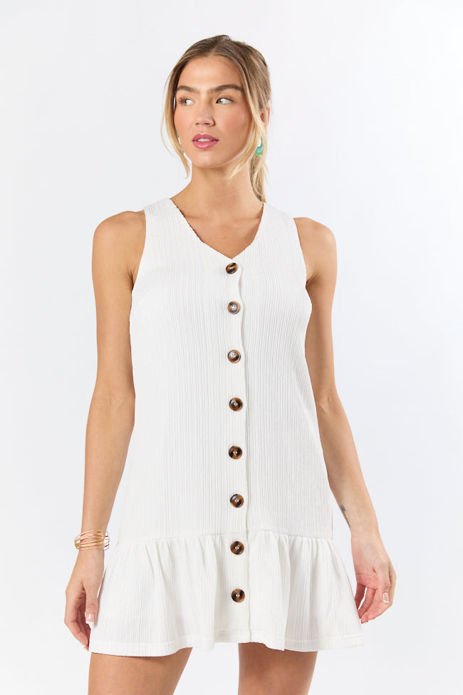 Sunset Romance White Knit Button Front Mini Dress FINAL SALE - Image 2
