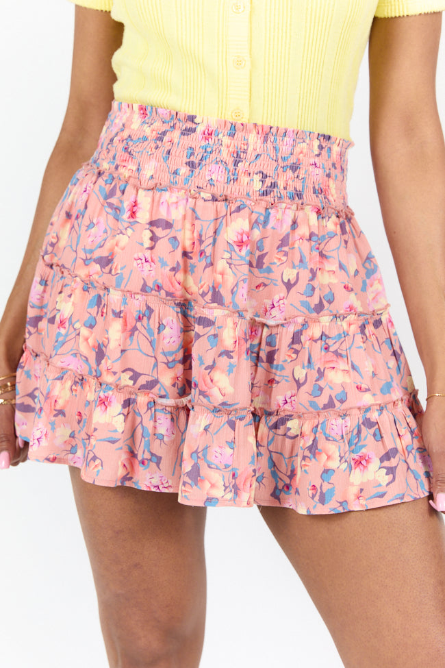 Through The Garden Coral Multi Color Floral Mini Skort FINAL SALE