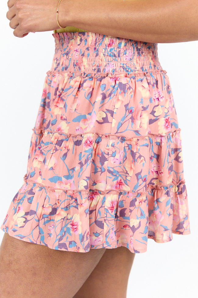 Through The Garden Coral Multi Color Floral Mini Skort FINAL SALE - Image 3