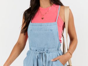 Better Perspective Blue Chambray Pull On Romper FINAL SALE