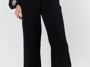 In The Breeze Black Gauze Pull On Wide Leg Pants FINAL SALE