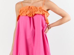 Quick Updates Pink and Orange Ruffle Detail Two Tone Mini Dress FINAL SALE