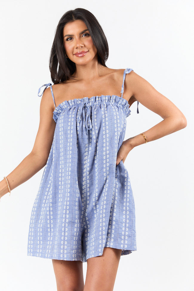 Following Along Blue Chambray Print Romper FINAL SALE
