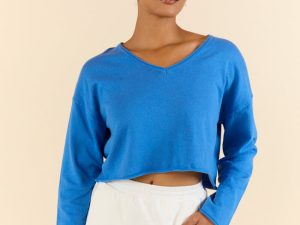 No Bad Days Blue Drop Shoulder V-Neck Pullover FINAL SALE