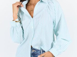 Here Lately Green Striped Button Down Top FINAL SALE