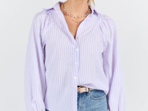 Here Lately Lilac Striped Button Down Top FINAL SALE