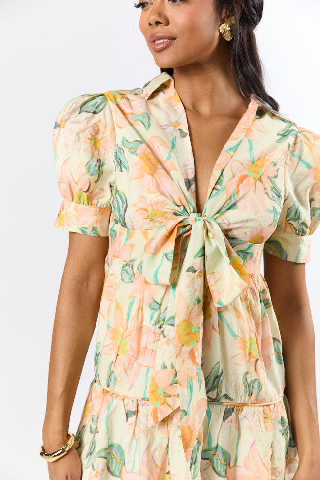 Off The Vine Multi Floral Print Front Tie Shirt Dress FINAL SALE - Image 5